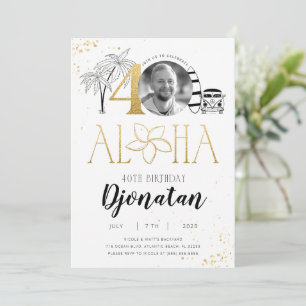 40th Tropical Birthday Gold Invitation with Photo