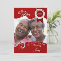 40th Vibrant Ruby Red Damask Custom Photo