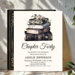 40th Vintage Victorian Book Birthday Invitation
