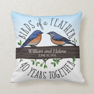 40th Wedding Anniversary, Bluebirds of a Feather Cushion