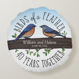 40th Wedding Anniversary, Bluebirds of a Feather Round Cushion
