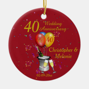  40th Wedding Anniversary Celebration Bubbly  Ceramic Tree Decoration
