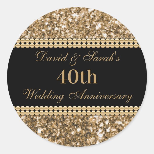 40th Wedding Anniversary Celebration Gold Glitter  Classic Round Sticker (Front)