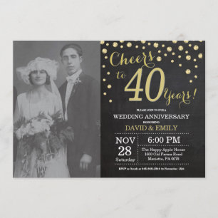 40th Wedding Anniversary Chalkboard Black and Gold Invitation