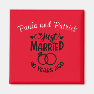 40th Wedding Anniversary Custom Names Ruby Red Magnet