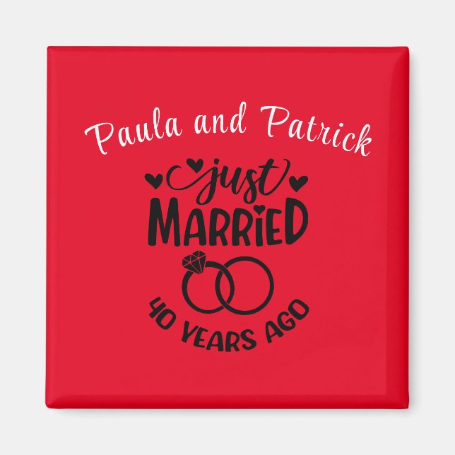 40th Wedding Anniversary Custom Names Ruby Red Magnet (Front)