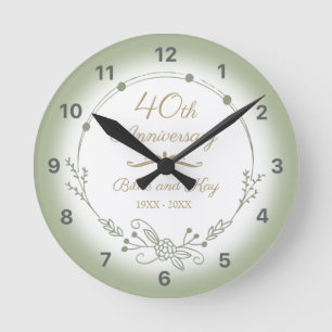 40th Wedding Anniversary Elegant Round Clock
