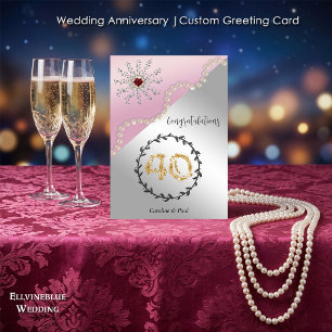 40th Wedding Anniversary Elegant Ruby & Pearls Card