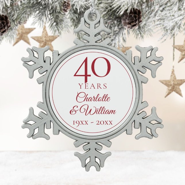 40th Wedding Anniversary Elegant Ruby Snowflake Pewter Christmas Ornament (40th Wedding Anniversary Elegant Ruby Snowflake Pewter Christmas Ornament)