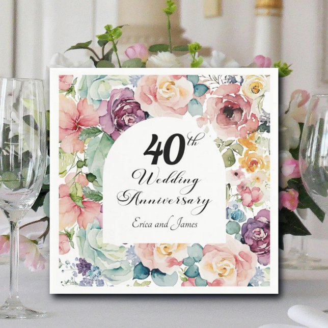 40th Wedding Anniversary Elegant Script Floral Napkin (Creator Uploaded)