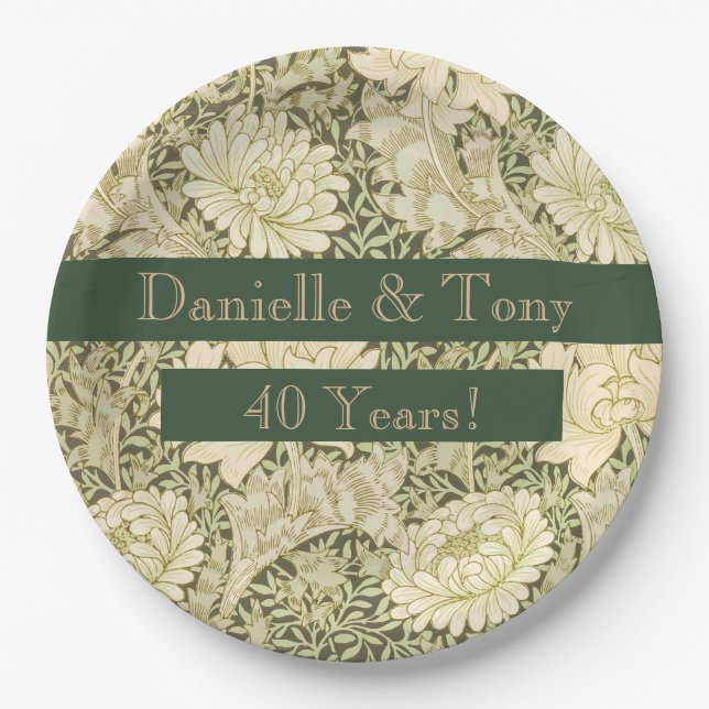 40th Wedding Anniversary Floral  Paper Plate (Front)