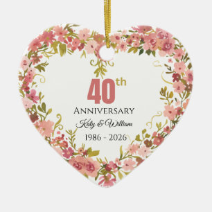 40th Wedding Anniversary Gift Ceramic Tree Decoration