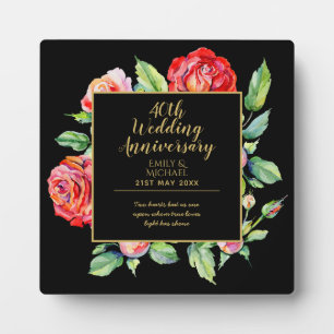 40th Wedding Anniversary Gift - Ruby Red Roses Plaque