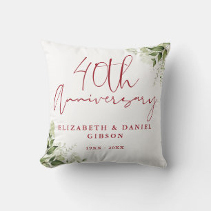 40th Wedding Anniversary Greenery Floral Cushion