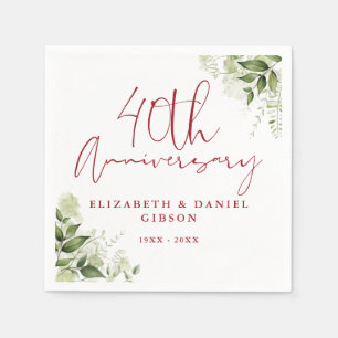 40th Wedding Anniversary Greenery Floral Napkin