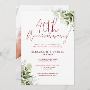 40th Wedding Anniversary Greenery Floral Photo Invitation