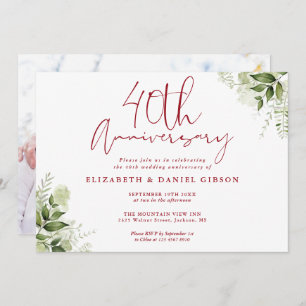 40th Wedding Anniversary Greenery Floral Photo Invitation