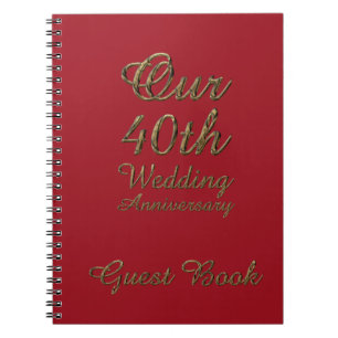 40th Wedding Anniversary Guest Book Gold Ruby