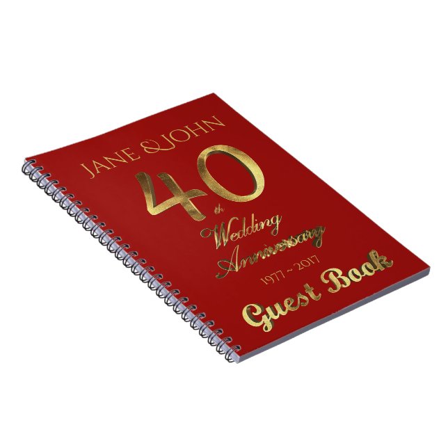 40th Wedding Anniversary Guest Book Gold Ruby (Right Side)