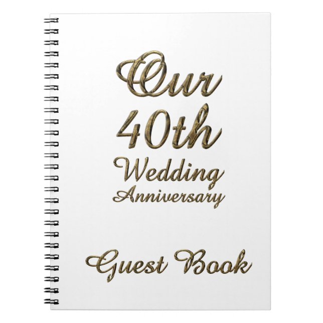 40th Wedding Anniversary Guest Book Gold White (Front)