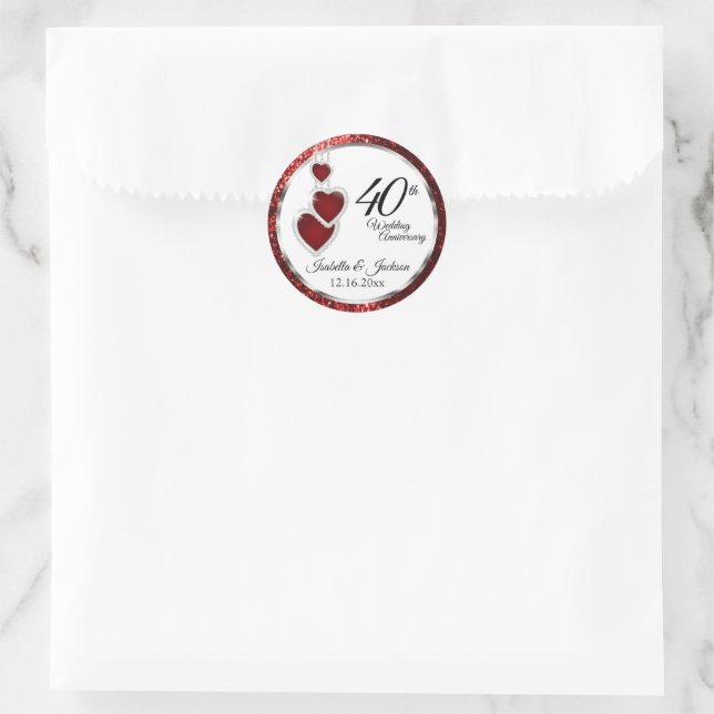 40th Wedding Anniversary Heart Classic Round Sticker (Bag)