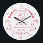 40th Wedding Anniversary Hearts Large Clock<br><div class="desc">Celebrate a milestone wedding anniversary with this gorgeous and elegant wall clock with a design featuring a wreath with red and pink hearts.</div>