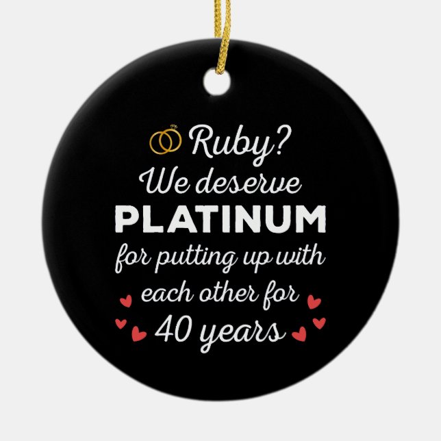 40th Wedding Anniversary I - Ruby Funny Couple Ceramic Tree Decoration (Front)