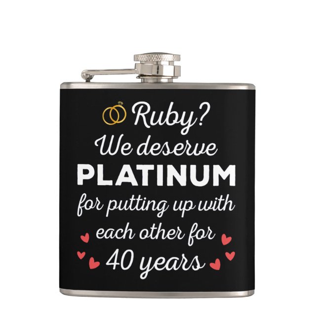 40th Wedding Anniversary I - Ruby Funny Couple Hip Flask (Front)
