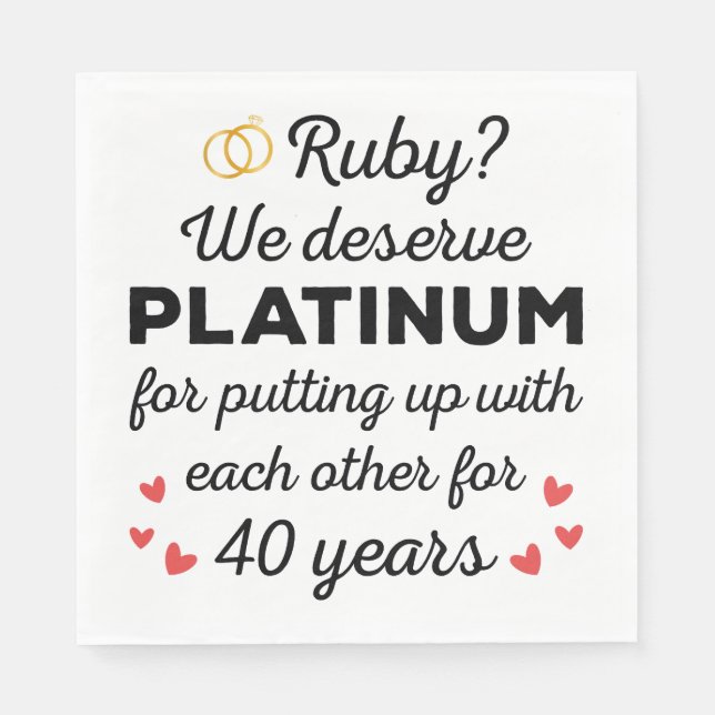 40th Wedding Anniversary I - Ruby Funny Couple Napkin (Front)