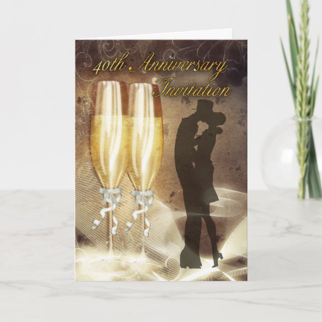 40th Wedding Anniversary Invitation Card - Champag (Front)