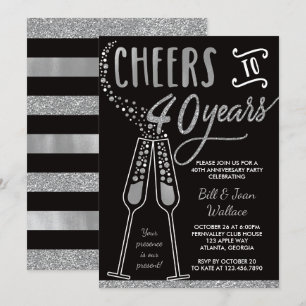 40th Wedding Anniversary Invitation, Faux Glitter Invitation