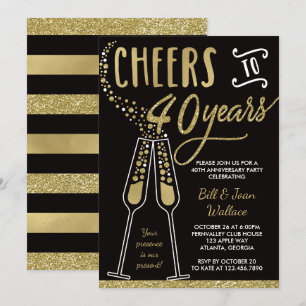40th Wedding Anniversary Invitation, Faux Glitter Invitation