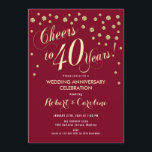 40th Wedding Anniversary Invitation - Red & Gold<br><div class="desc">Ruby Red 40th Wedding Anniversary Invitation
Elegant design in deep red and faux gold. Cheers to 40 Years!</div>