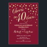 40th Wedding Anniversary Invitation - Red & Gold<br><div class="desc">Ruby Red 40th Wedding Anniversary Invitation
Elegant design in deep red and faux gold. Cheers to 40 Years!</div>