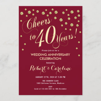 40th Wedding Anniversary Invitation - Red & Gold