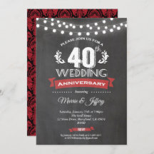 40th wedding anniversary invitation. Ruby red