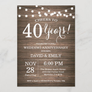 40th Wedding Anniversary Invitation Rustic Wood