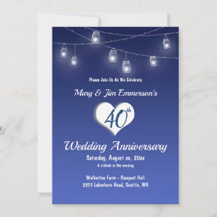 40th Wedding Anniversary Invitation -String Lights
