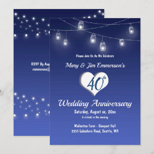40th Wedding Anniversary Invitation -String Lights