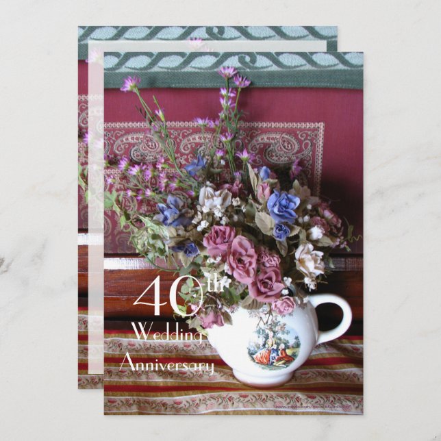 40th Wedding Anniversary Invitation Vintage Teapot (Front/Back)