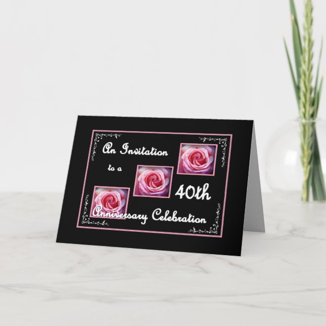 40th Wedding Anniversary Invitation with Roses (Front)