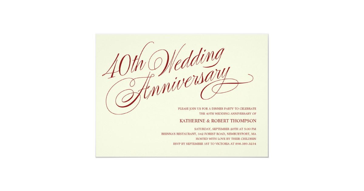 40th Wedding  Anniversary  Invitations  Zazzle co uk 