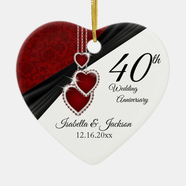 40th Wedding Anniversary Keepsake Design 2 Ceramic Tree Decoration (Front)