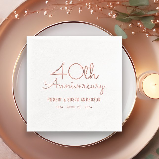 40th Wedding Anniversary Modern Script Rose Gold Foil Napkins (Creator Uploaded)