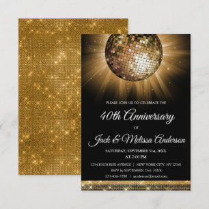 40th Wedding Anniversary Party Gold Disco Ball Invitation