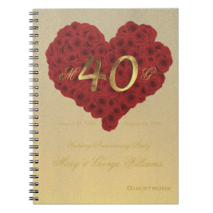 40th Wedding Anniversary Party Guestbook Red Roses Notebook