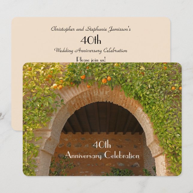 40th Wedding Anniversary Party Rustic Arch Oranges Invitation (Front/Back)