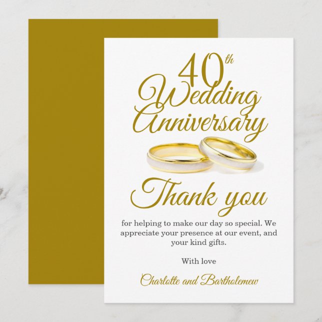 40th Wedding Anniversary Party Thank You Card (Front/Back)