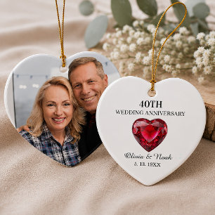 40th Wedding Anniversary Personalised Couple Photo Ceramic Tree Decoration
