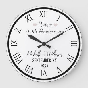 40th Wedding Anniversary Personalised Large Clock